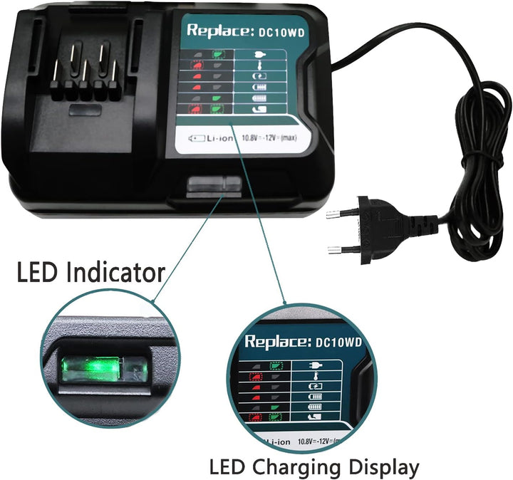 GOLEMON® 2 Stück 2000mAh BL1021B Akku mit Ladegerät DC10WD Für 10.8V ~ 12V 2Ah Elektrowerkzeuge Akku