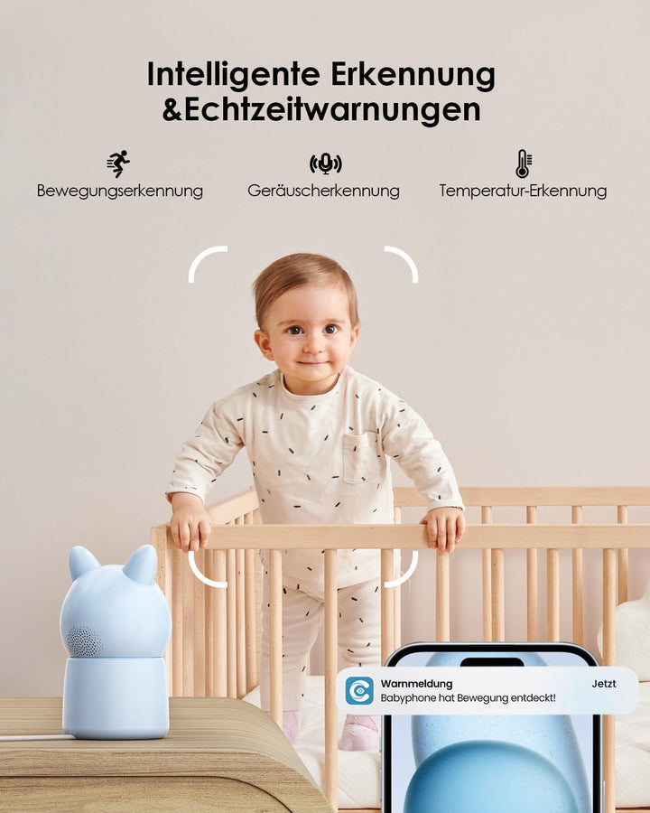 CZEview BM6 Babyphone mit 2 Kameras 2K & 4X Zoom, 5.5" HD Babyfon mit App (Blau mit 2 Kameras), Blau