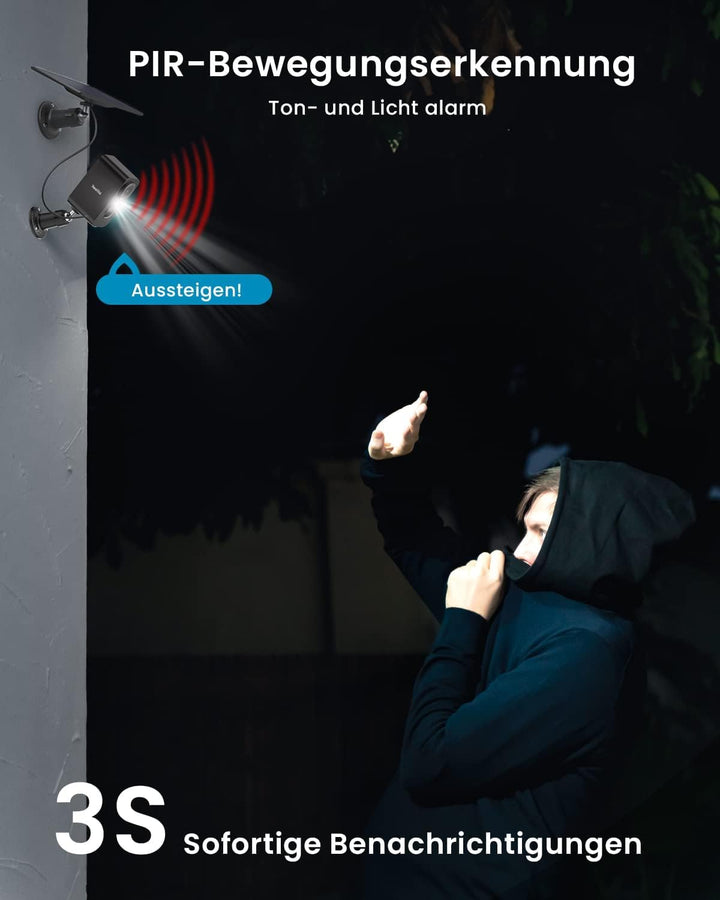 ieGeek 2K (Type-C) Überwachungskamera Aussen Akku Kabellose mit Solarplatten, 5200mAh Akku Kamera Üb