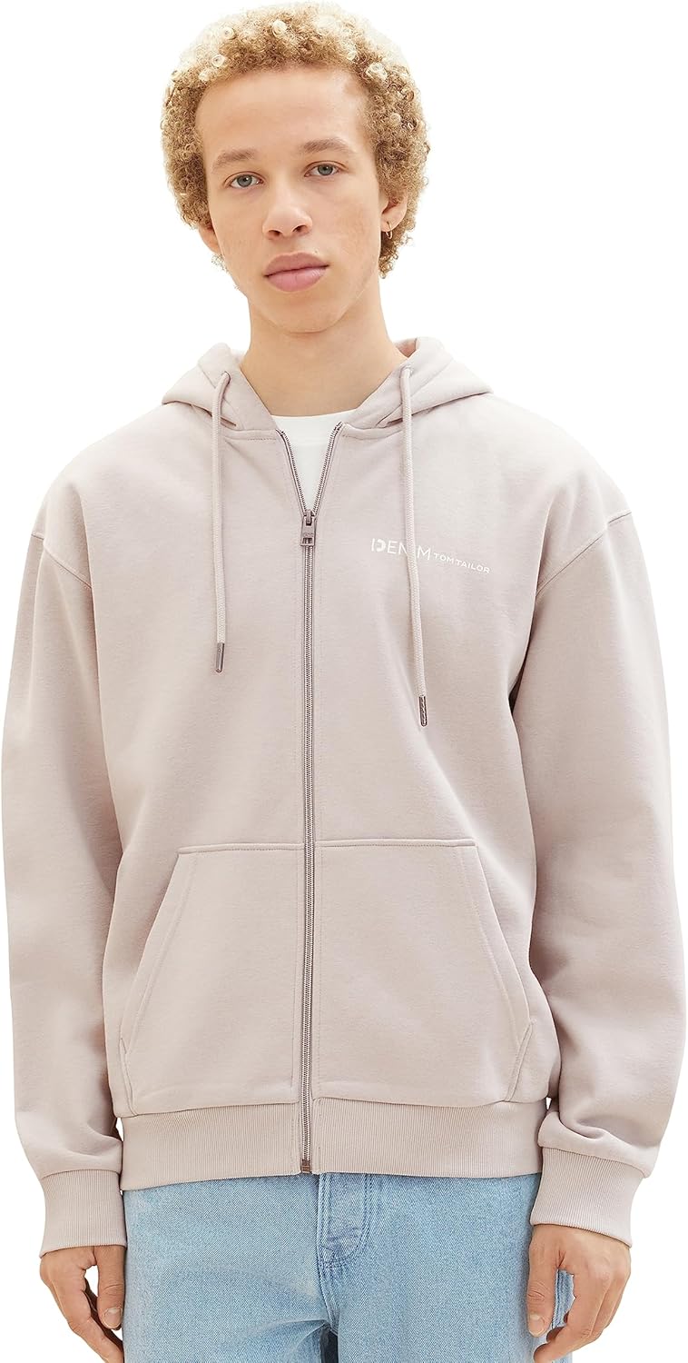 TOM TAILOR Denim Herren Basic Kapuzenjacke mit Logo-Print XL 11754 - Light Dove Grey, XL 11754 - Lig