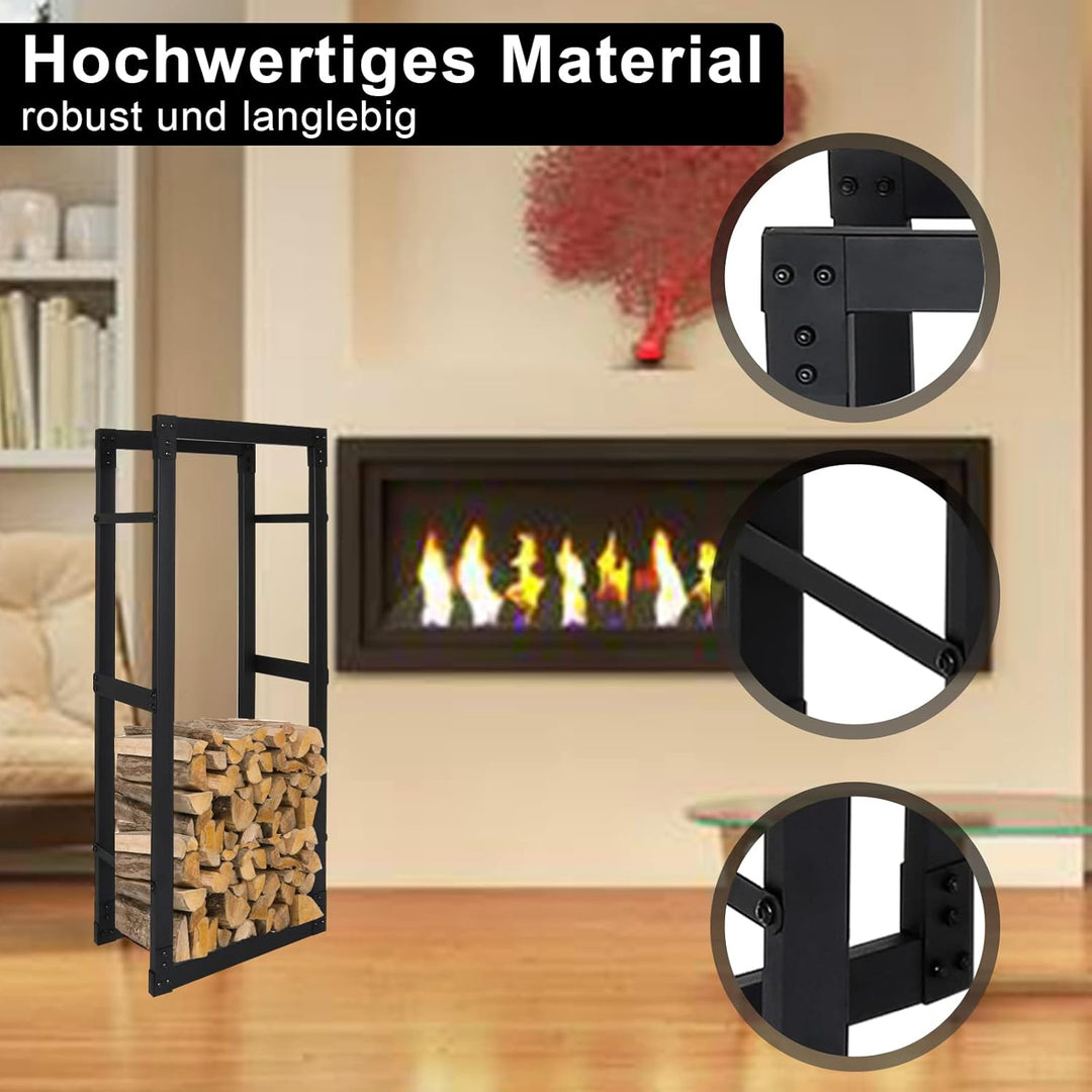 Randaco Kaminholzregal, Brennholzregal Aus Schwarzem Metall, Holzscheite Stapelhilfe für Innen, Feue