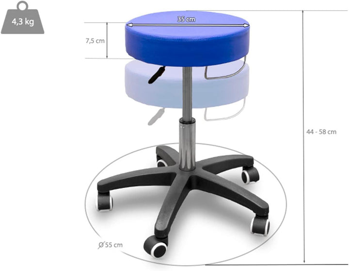 QUIRUMED Hocker mit Rollsockel und Handtuchhalter, weisse Farbe, Kunstleder, hochdichte Polsterung,