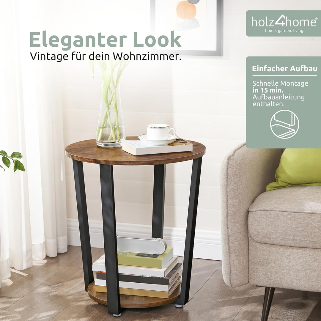 holz4home® Beistelltisch Lorie runder Wohnzimmertisch | mit Ablage 50x57 cm | einfache Montage | Ind