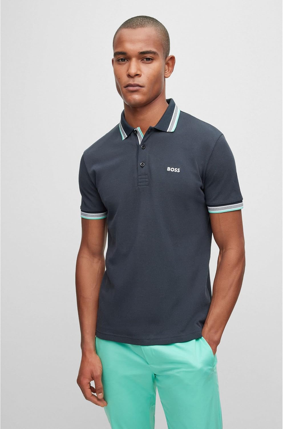 BOSS Herren Paddy Poloshirt aus Bio-Baumwolle mit Logo Dunkelblau L