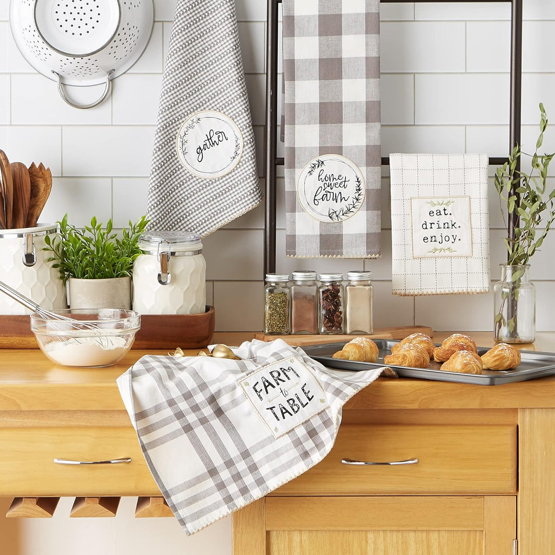DII Home Sweet Farmhouse Kitchen Collection, Baumwolle, grau, Dishtowel Set, 18x28, 4 Dishtowel Set,