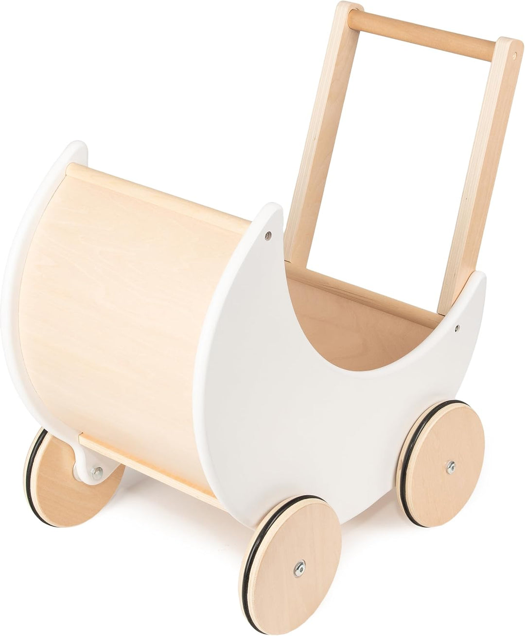 COIL Puppenwagen Lauflernwagen, Lauflernhilfe, aus Holz, Gummiräder, Kinderspielzeug