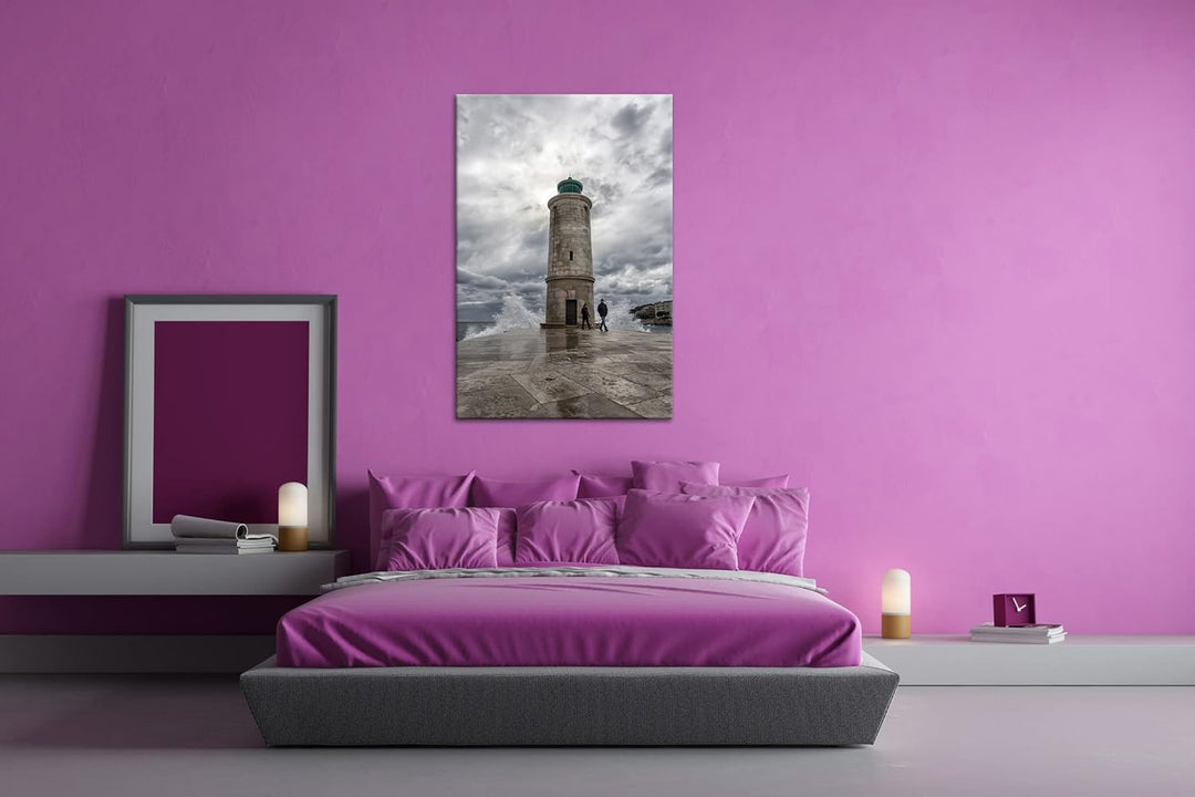 deyoli standfester Leuchtturm Format:90x60 cm als Leinwandbild, Motiv fertig gerahmt auf Echtholzrah