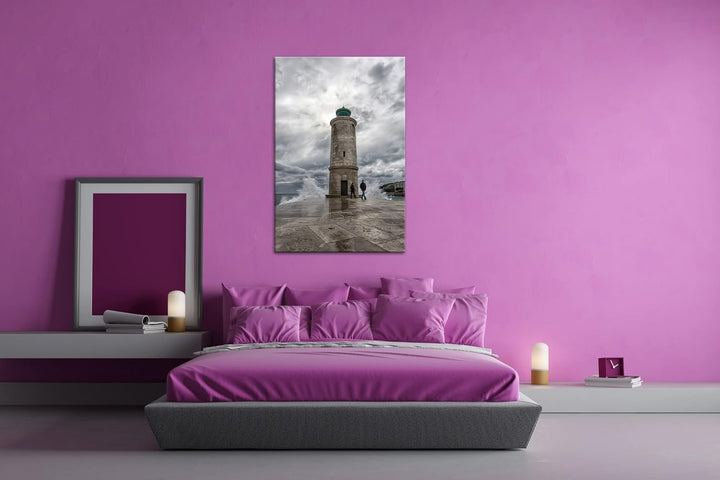 deyoli standfester Leuchtturm Format:90x60 cm als Leinwandbild, Motiv fertig gerahmt auf Echtholzrah