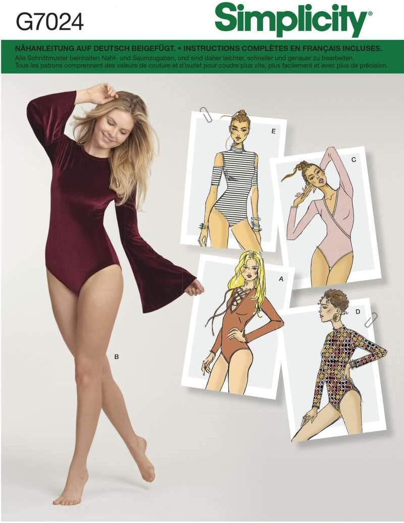 Simplicity Patron 7024.A Damen Gymnastikanzug, Weiss, Grösse XS bis XL