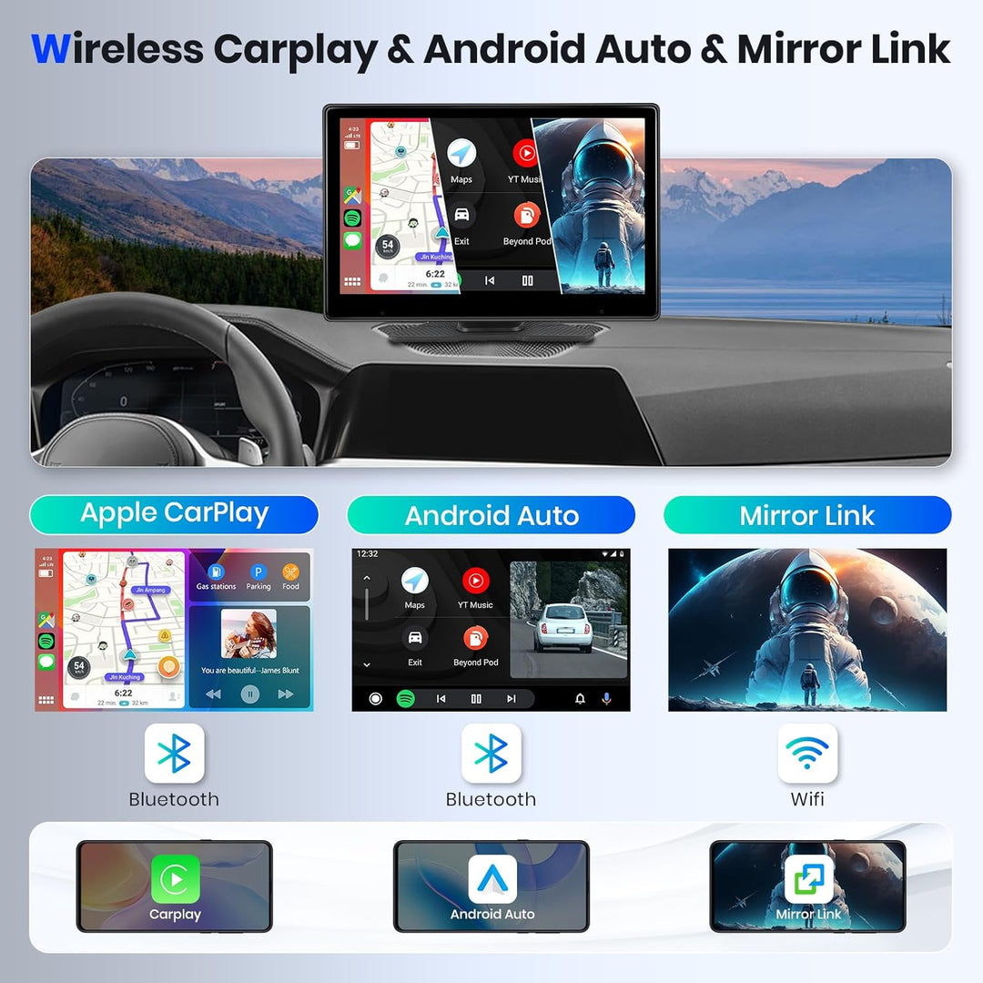 Hodozzy Bildschirm Auto Tragbare Autoradio Dasham 4K mit Wireless Carplay Android Auto, Display 10,1