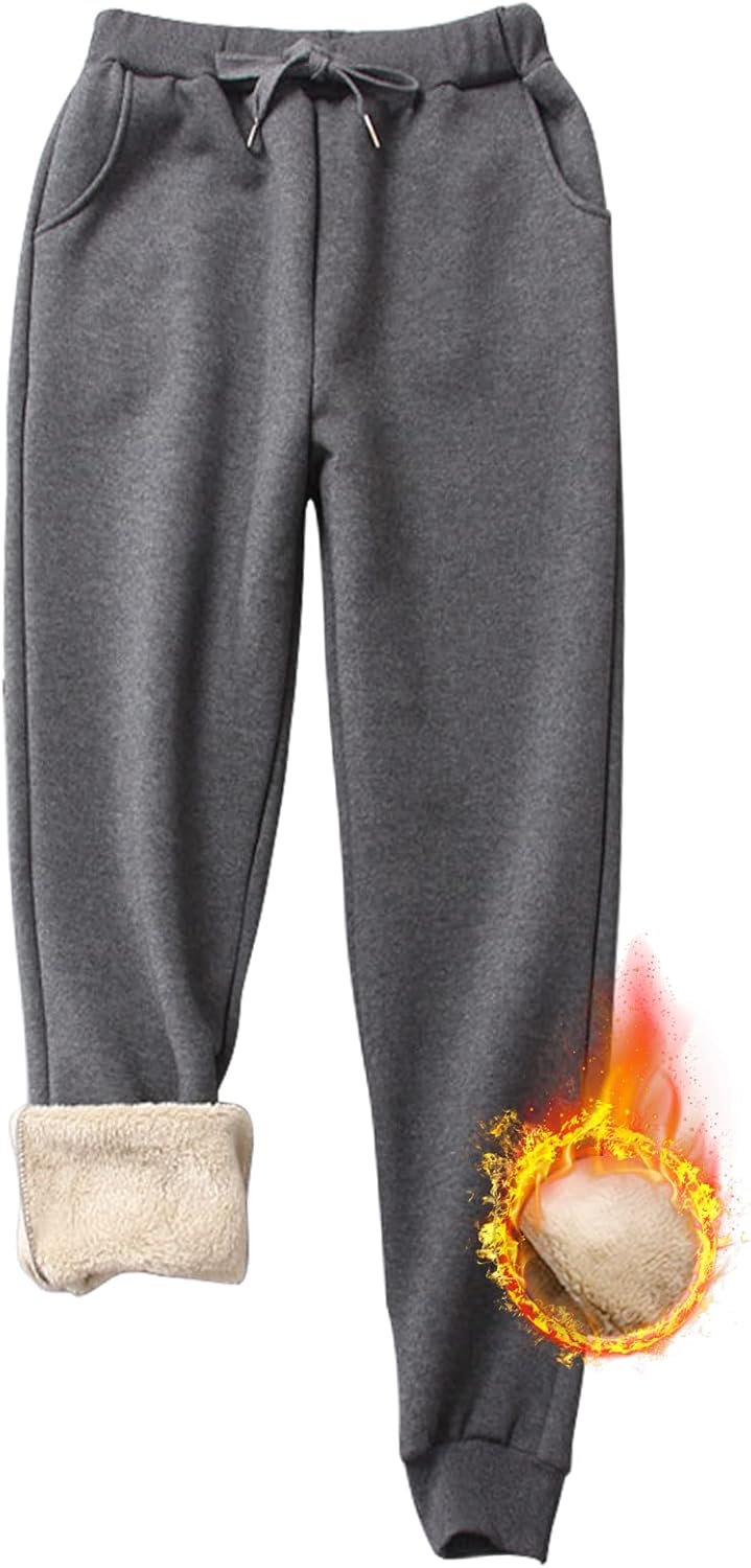 CheChury Jogginghose Damen Winter Warm Thermohose Sherpa Innenfutter Sweathose Gefüttert Sport Hosen