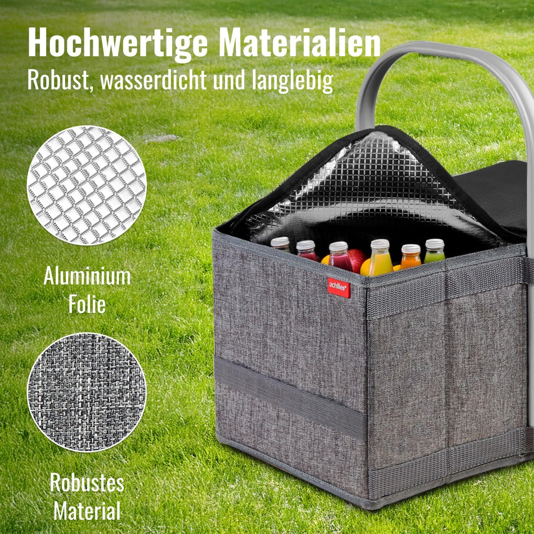 achilles Handle-Box cool, Einkaufskorb mit Kühleinsatz, Faltkorb mit Aluminium Griff, Kühlkorb, 40 c