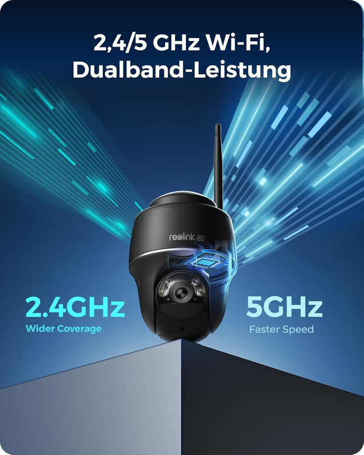 Reolink 4K Überwachungskamera Aussen Solar, 360°/140° Schwenk-/Neige WLAN Kamera Outdoor Akku mit Sp