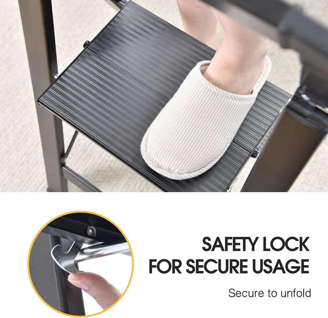 KINGRACK Stufenleiter, Trittleiter 3 Stufen, Klapptrittleiter mit Handlauf, rutschfeste Haushaltslei