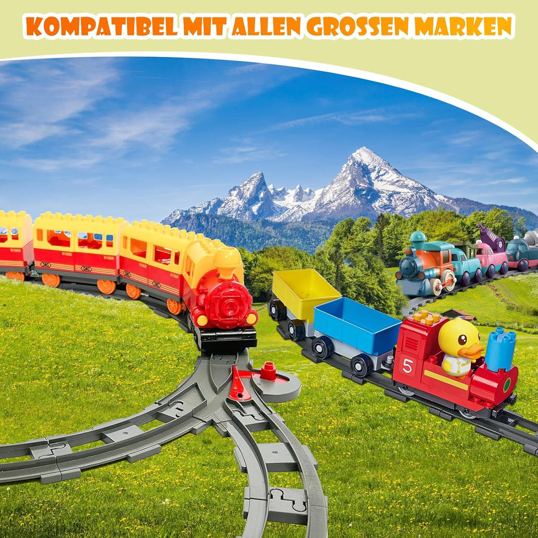 POFIBO Eisenbahn Schienen Set - 32 Stück Bausteine Zug Schienen Set, Eisenbahn Erweiterung, Spielzeu