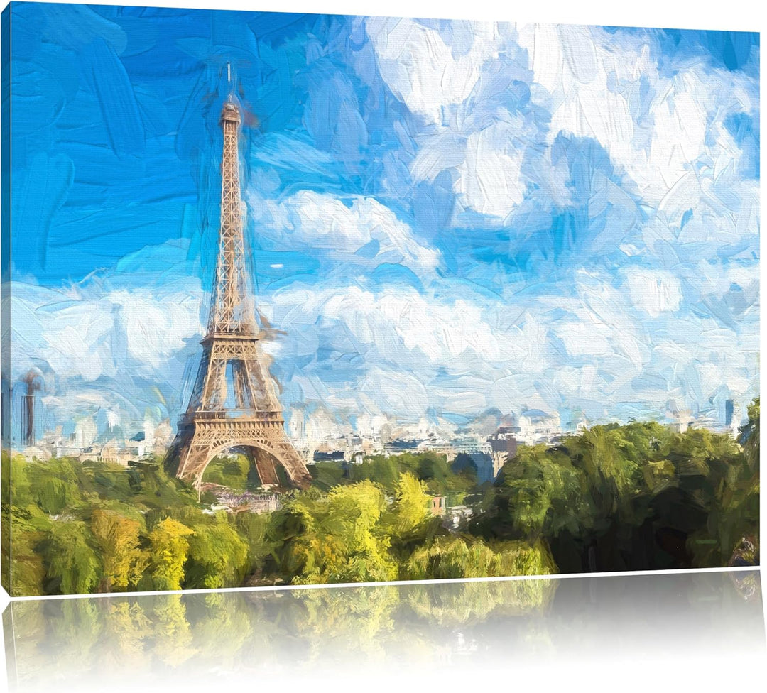Riesiger Eiffelturm in Paris Pinsel Effekt, Format: 100x70 auf Leinwand, XXL riesige Bilder fertig g
