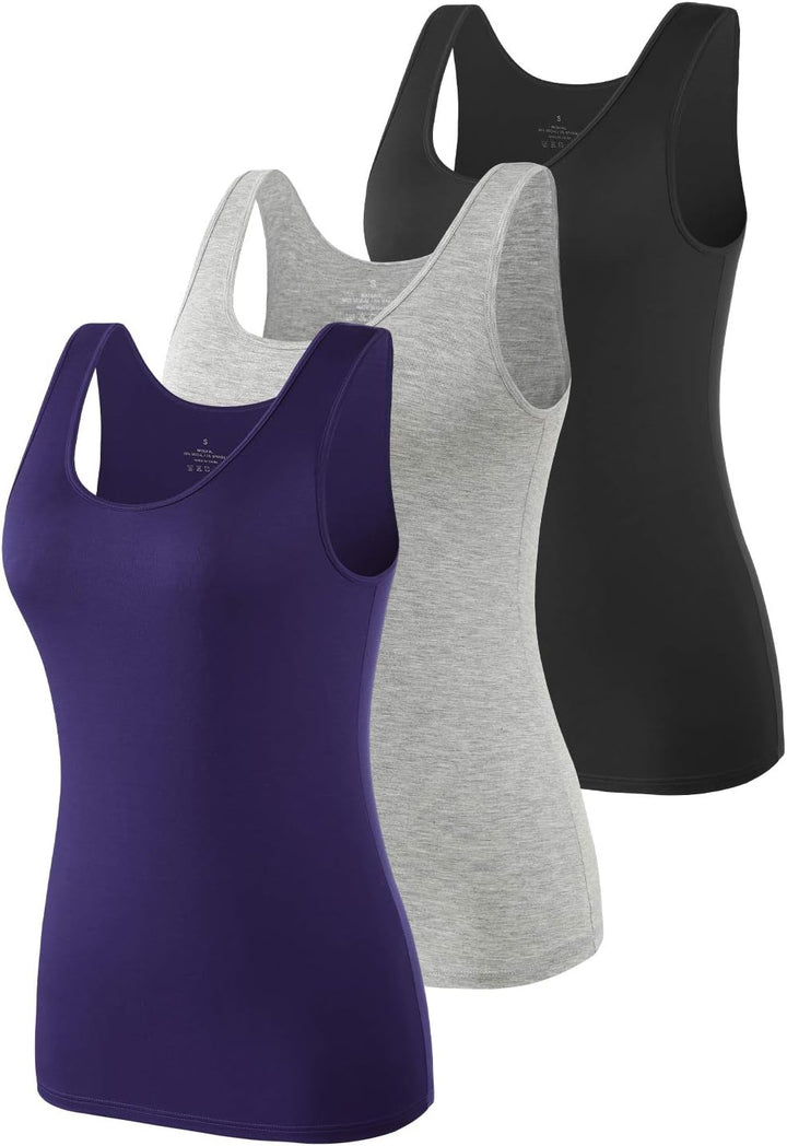 vislivin Elastische Tank Tops für Damen Unterhemden 3/4er Pack S 3er Pack - Schwarz/Grau/Dunkelblau,