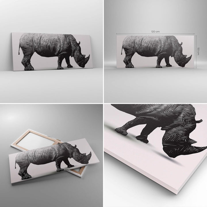 Wandbilder Dekoration Wohnzimmer Nashorn Tier Afrika Safari Panorama Bilder auf Leinwand 120x50cm Le
