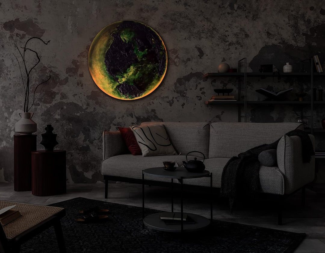 YS-Art Abstrakt Fluoreszierendes leuchtendes Acryl 3D Gemälde auf runder Leinwand Erde handgemalt Wo