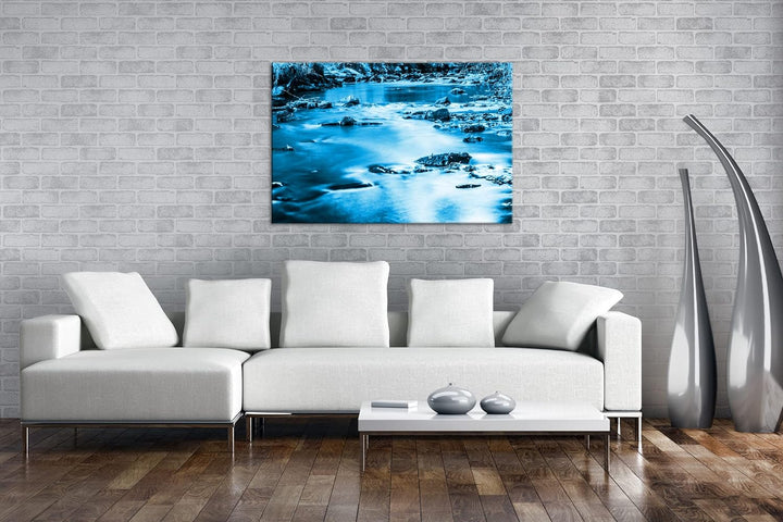 deyoli Traumhafter Bach im Licht Format: 80x60 Effekt: Monocrome Blau als Leinwandbild, Motiv fertig