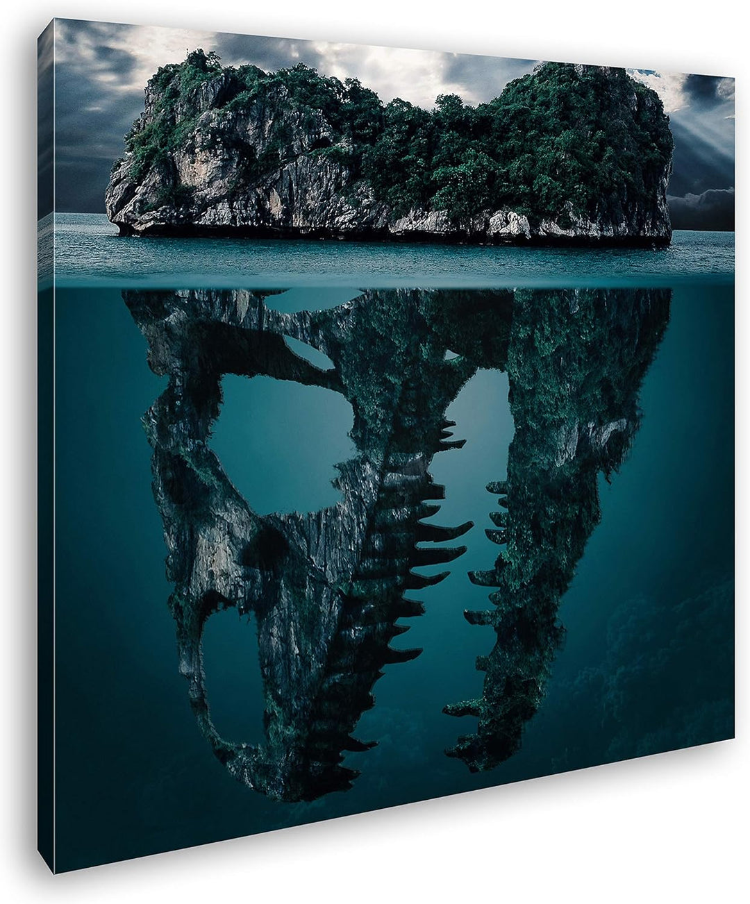 deyoli Tropische Totenkopf Insel Format: 60x60 als Leinwandbild, Motiv fertig gerahmt auf Echtholzra