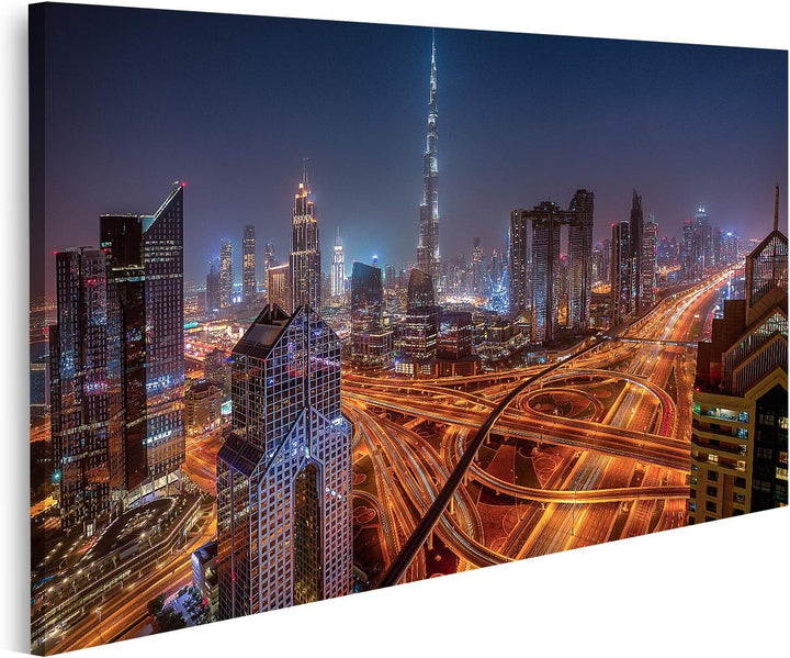 islandburner Bild auf Leinwand Dubai Skyline Bei Nacht Vereinigte Arabische Emirate Bilder Wandbilde