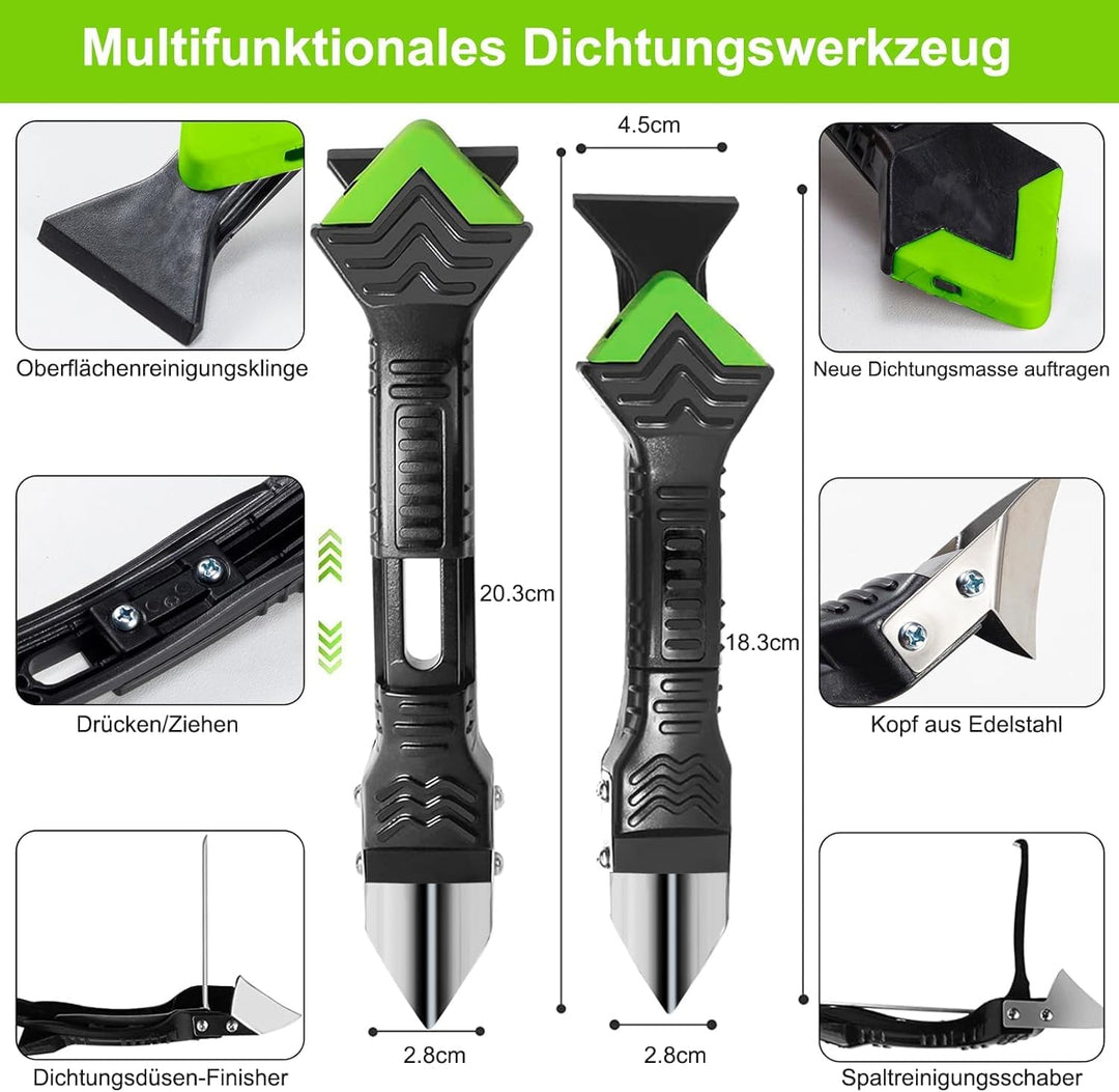 Silikonentferner, Silikon Abzieher Werkzeug Set 5 in 1 Fugenkratzer 6 Auswechselbar Silikonpads Dich