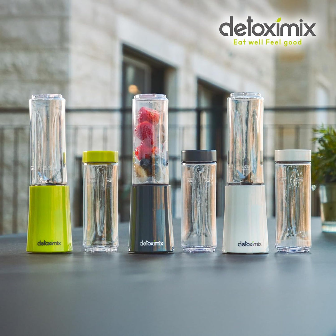DETOXIMIX Mini Standmixer, ultrakompakt, 150 W, 2 Transportflaschen aus Kunststoff, BPA-frei, 280 ml