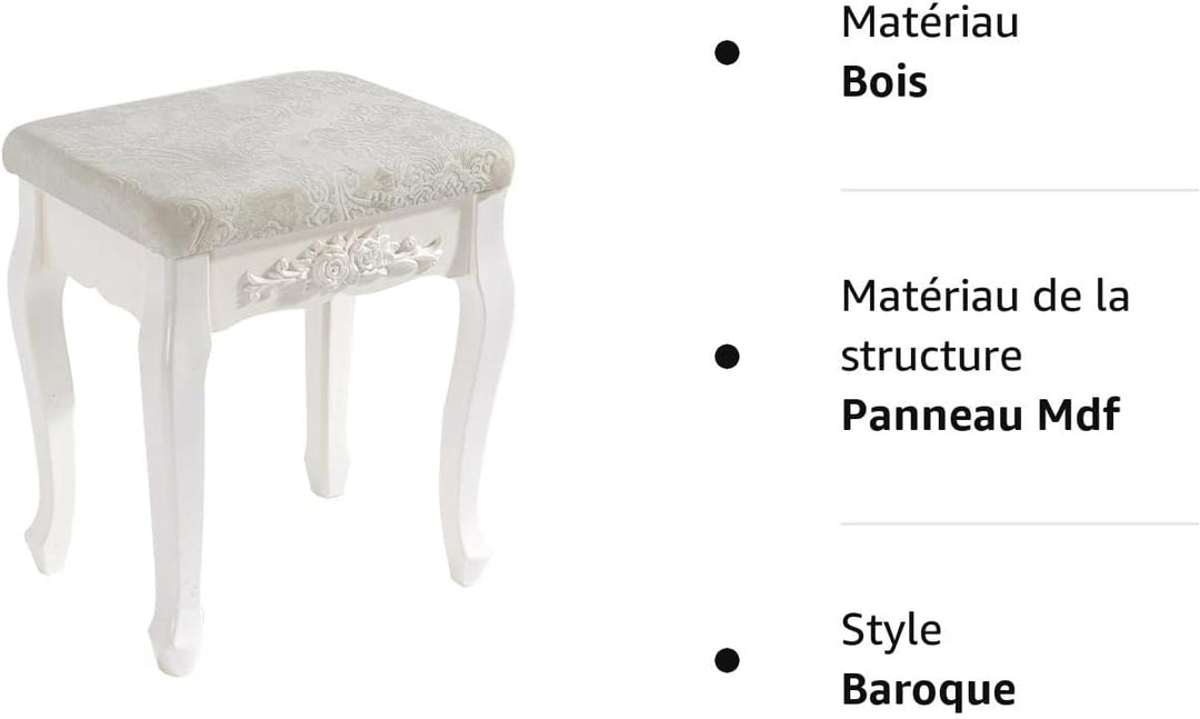 WOLTU MB6015cm Schminkhocker, Sitzhocker, Hocker Landhaus Hocker, Polsterhocker, MDF Holz, Weiss lac