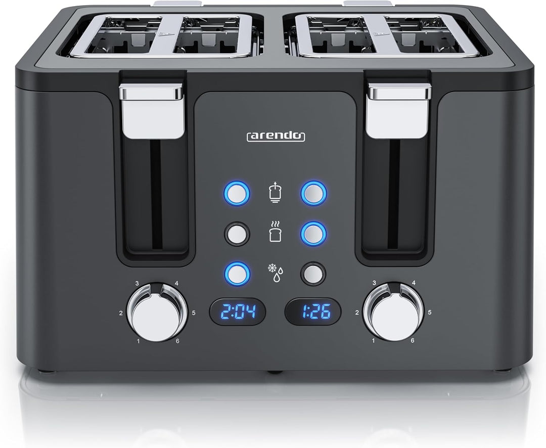Arendo - Toaster 4 Scheiben Edelstahl - mit Brötchenaufsatz - LED Anzeige Restzeitanzeige – Doppelwa