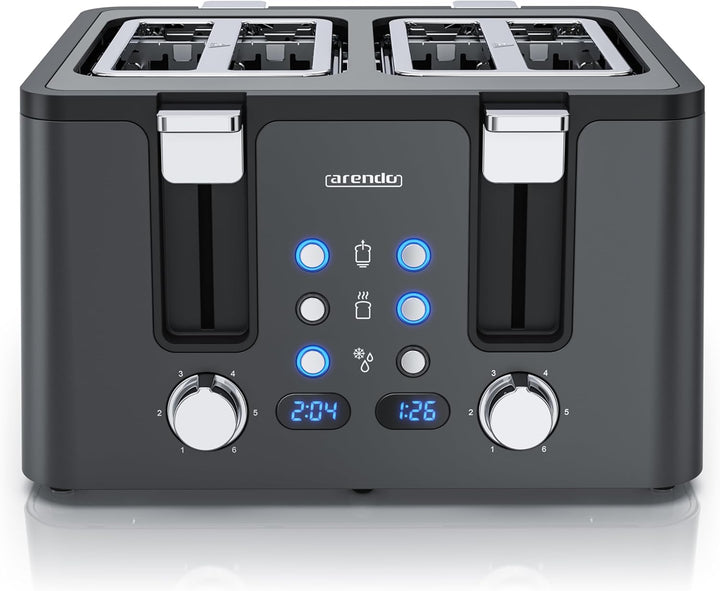 Arendo - Toaster 4 Scheiben Edelstahl - mit Brötchenaufsatz - LED Anzeige Restzeitanzeige – Doppelwa