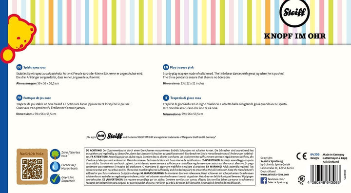 Selecta Bear 64306 Steiff Spieltrapez aus Holz, rosa, 59 cm