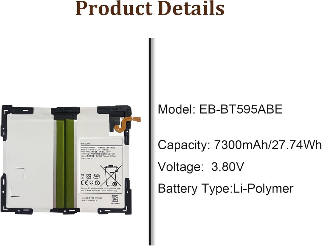 HIGHAKKU Ersatzakku Batterie EB-BT595ABE kompatibel mit Samsung Galaxy Tab A 2018 10.5 Inch SM-T590