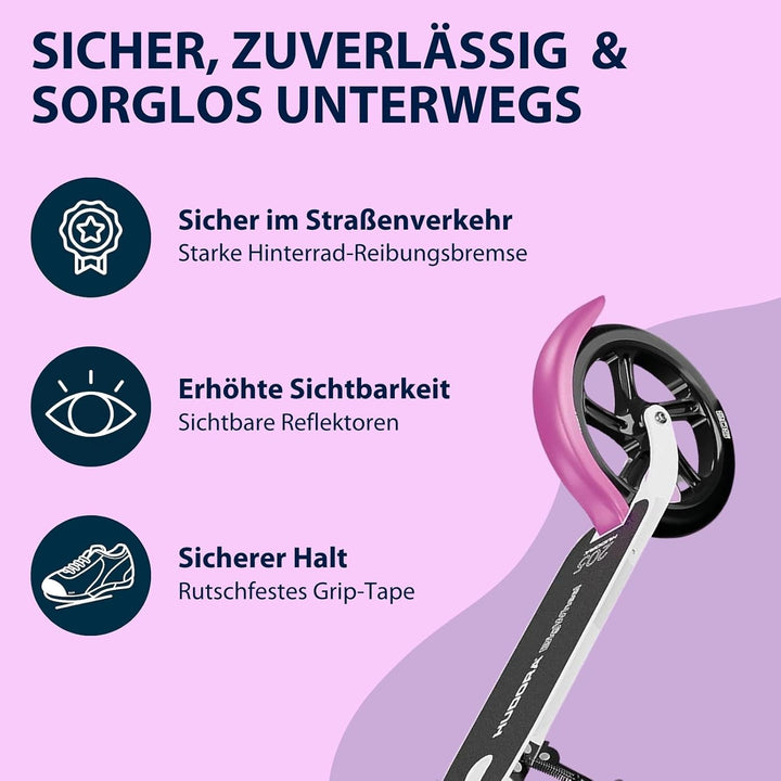 HUDORA BigWheel Pure Scooter - Stabiler Aluminium-Roller mit Ständer - Höhenverstellbarer & zusammen