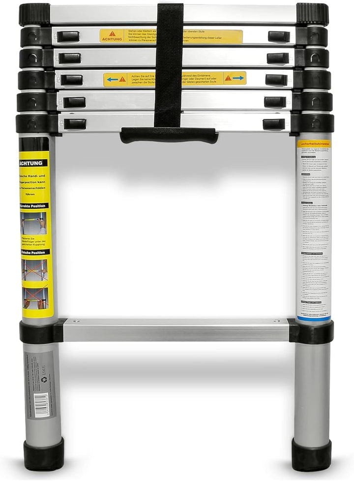 Eaxus® Teleskopleiter 2,0m - Aluminium Mehrzweckleiter Ausziehbar mit 7 Stufen, Silber 2,0 Meter, 2,