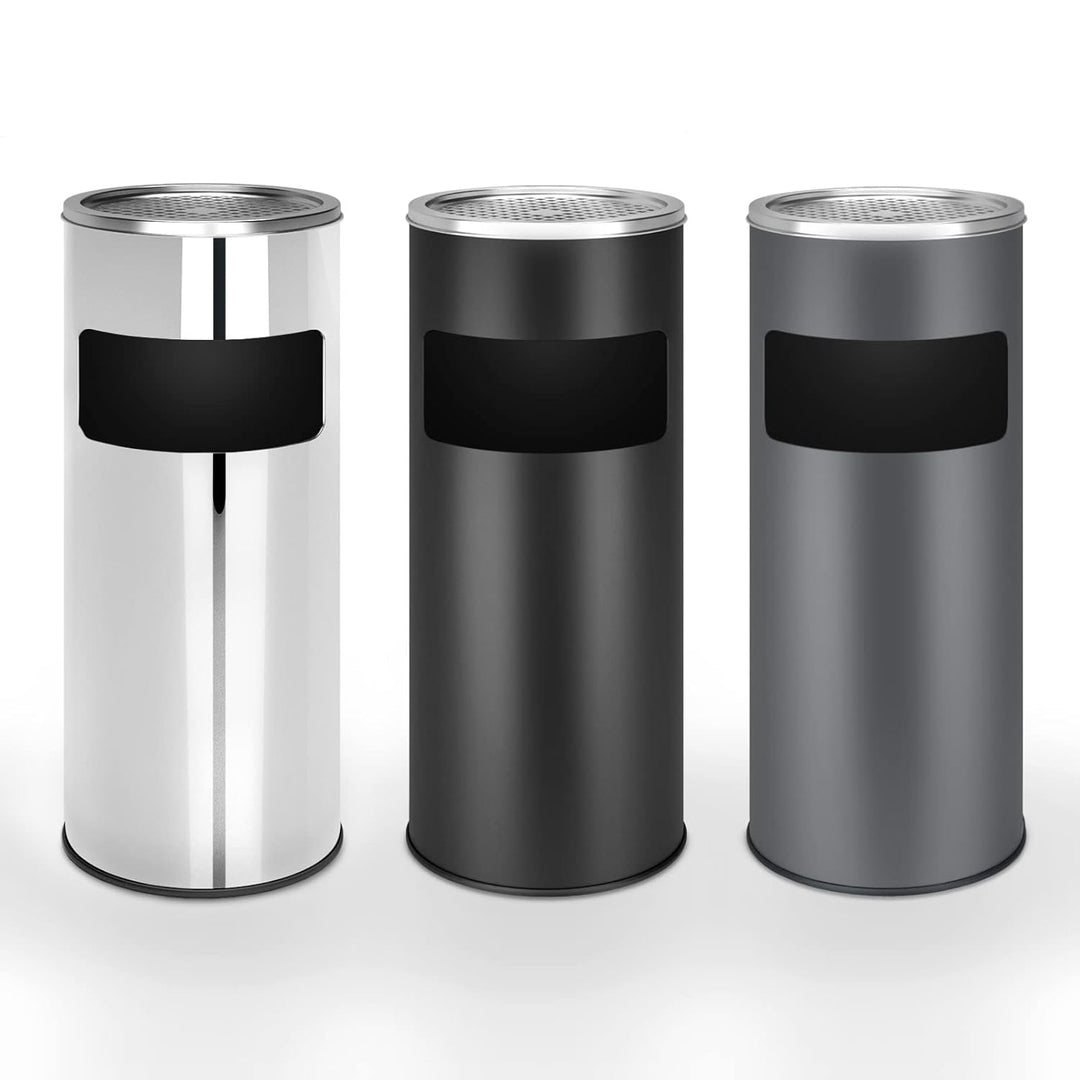 Jago® Standaschenbecher mit Mülleimer - 30 Liter, aus Edelstahl/Eisen, 2 in 1, Inneneimer, Deckel, O