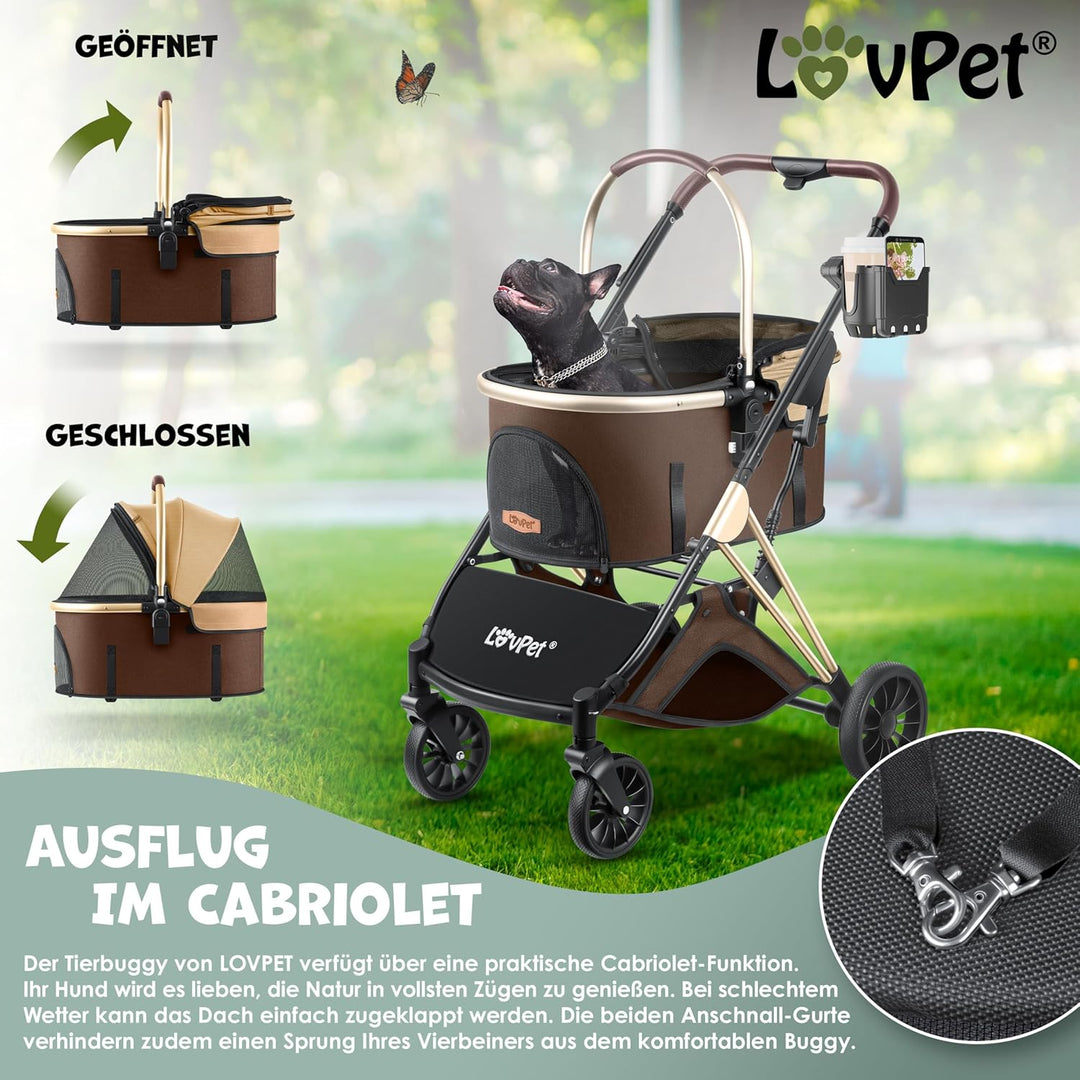 LOVPETยฎ Hundewagen 3in1 Hundebuggy Hundebox Transporttasche 360ยฐ Grosse Rรคder Faltbar klappbar Haust