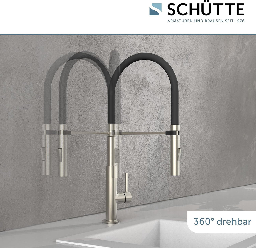 Schütte 23138 Design Spültischarmatur mit auswechselbaren Soft Touch Schlauch, 360 Grad schwenkbarer