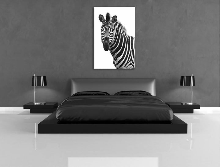Pixxprint Zebra im Portrait auf Leinwand, XXL riesige Bilder fertig gerahmt mit Keilrahmen, Kunstdru