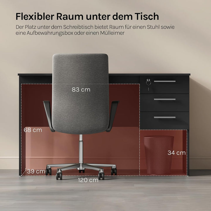 WOLTU® Schreibtisch TS59sz Computertisch Bürotisch Arbeitstisch PC Laptop Tisch, mit 3 Schubladen un