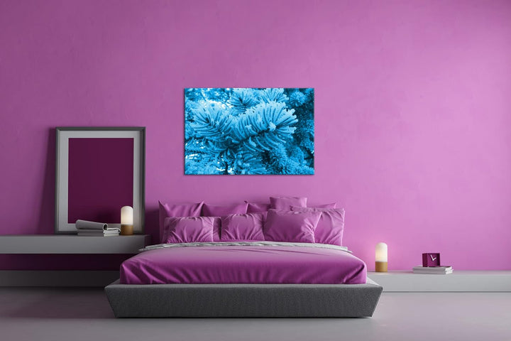 deyoli Schnee bedeckter Nadelbaum Format 80x60 Effekt: Monocrome Blau als Leinwandbild, Motiv fertig