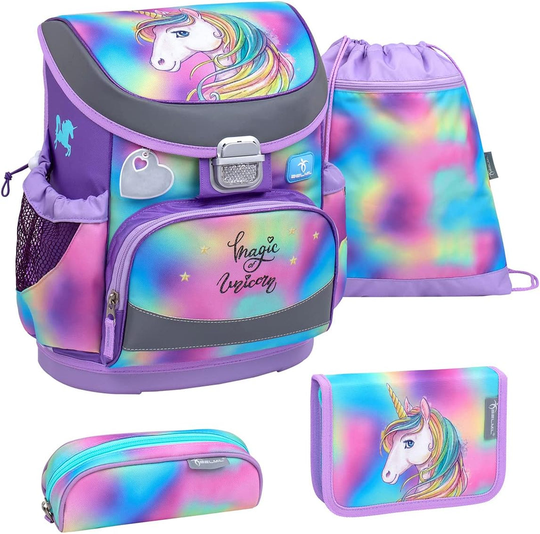 Belmil ergonomischer Schulranzen Set 4 -teilig für Mädchen 1, 2 Klasse Grundschule/Super Leicht 800-