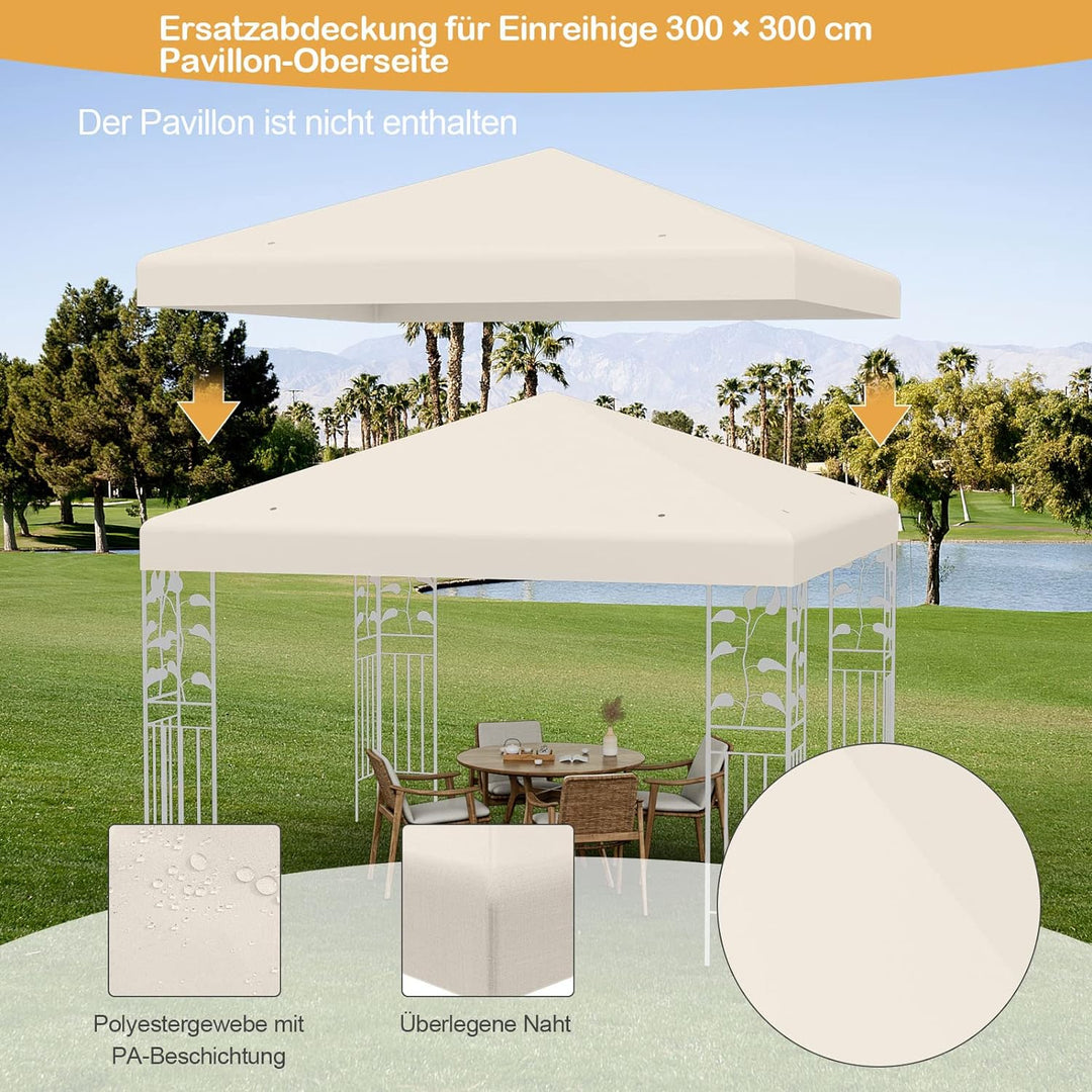 COSTWAY 3x3m Ersatzdach für Garten Pavillon, Pavillondach Ersatzbezug mit Ablauflöchern & Klettversc