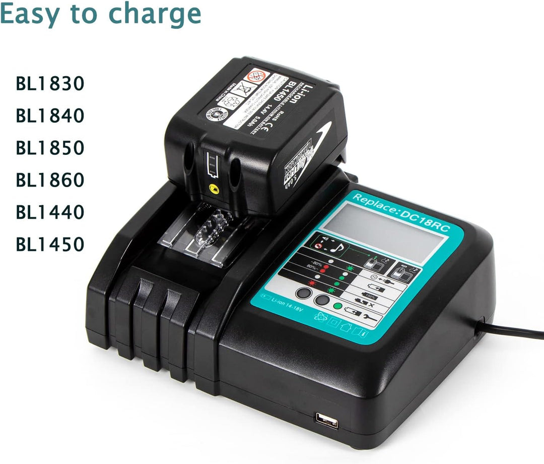 GOLEMON® 5000mAh BL1850B Akku mit DC18RC Ladegerät 18V Li-Ion Ersatz für Makita LXT BL1830 BL1840 BL