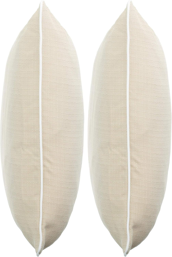 2er Set Outdoor Kissen 45x45 cm – Wetterfeste Zierkissen mit Paspel in Walzoptik – Wasserabweisende