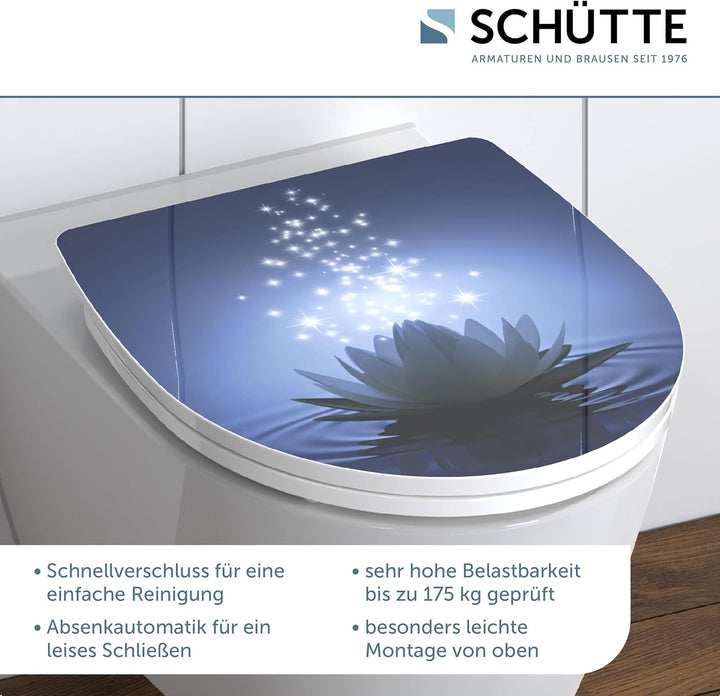 SCHÜTTE WC-Sitz Duroplast HG WATER LILY Hochglänzender Toilettensitz mit Absenkautomatik, Schnellver