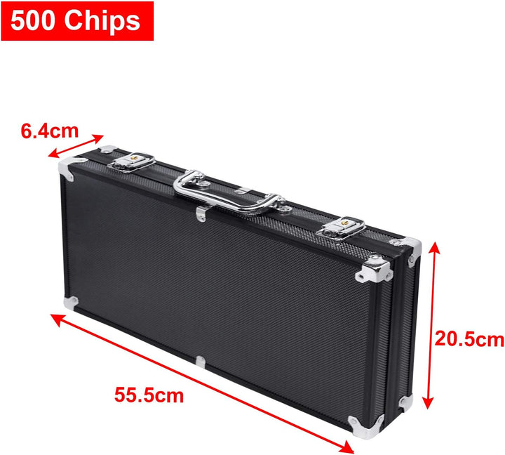UISEBRT Pokerkoffer Set 500 Chips - Pokerset Laser inkl. 2X Pokerdecks, 5X Würfel, 3X Dealer Button