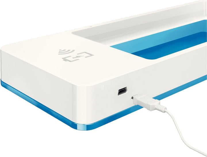 Leitz Stifteschale mit Qi-Induktionsladegerät, Zum kabellosen Laden von Smartphone, Weiss/Blau, Duo