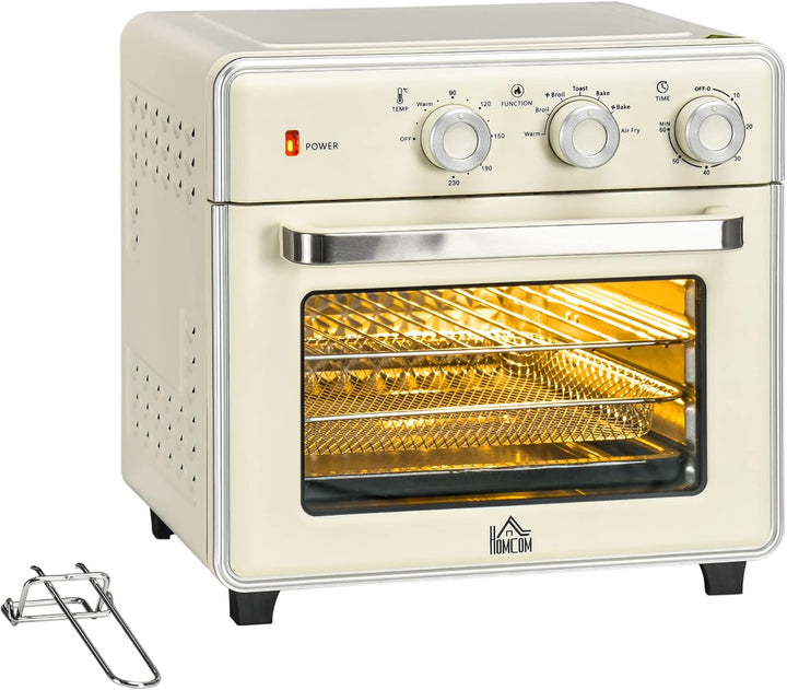 HOMCOM Minibackofen 20L, 5 in 1 Pizza-Ofen inkl. Backblech Set, Frittierkorb, Krümelblech, 1 Std. Ti