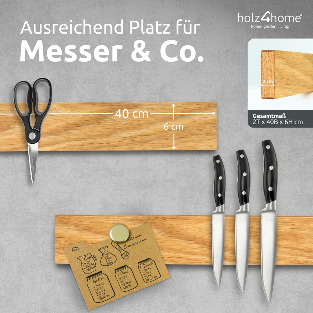 holz4home® Magnetleiste Messer Eichenholz 40x6 cm I Messerleiste magnetisch zum Kleben oder Schraube